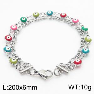 Colorful Eye Demon Eye Bracelet Double Layer Spliced Steel Titanium Steel Bracelet - KB180354-Z