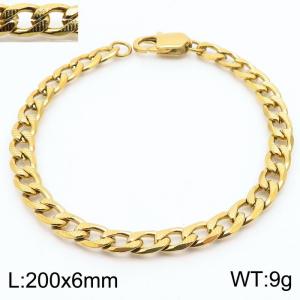 200 * 6 Cuban chain embossed chain Japanese buckle gold stainless steel bracelet - KB180370-Z