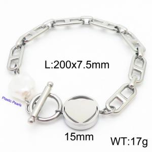 Japanese Character Chain Love Circle Pendant OT Buckle Pearl Steel Stainless Steel Bracelet - KB180382-Z