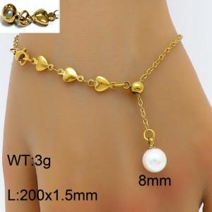 Splicing Love Chain Pearl Pendant Adjustable Gold Stainless Steel Bracelet - KB180417-Z