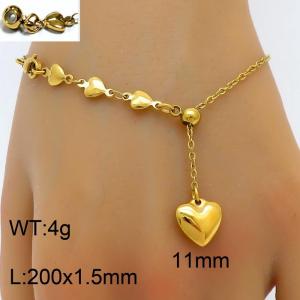 Splicing Love Chain 3D Love Pendant Adjustable Gold Stainless Steel Bracelet - KB180421-Z