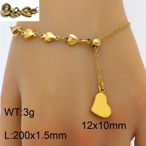 Splicing Heart Chain Heart shaped Pendant with Adjustable Gold Stainless Steel Bracelet - KB180429-Z