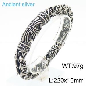European and American fashion stainless steel 220 × 10mm retro creative pattern men's domineering ancient silver bracelet - KB180657-KJX