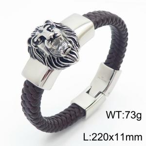 11mm Lion Head Skin Bracelet Men Leather  Chain Silver Color - KB180671-KJX