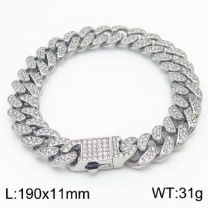 European and American fashion stainless steel 180 × 5mm diamond studded Cuban chain with special buckle charm silver bracelet - KB180710-MZOZ