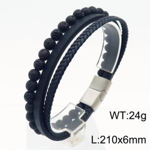 Volcano stone multi-layer woven steel color magnetic buckle stainless steel bracelet - KB180736-JR