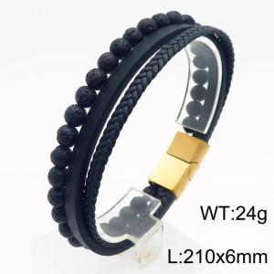 Volcano stone multi-layer woven gold magnetic buckle stainless steel bracelet - KB180737-JR