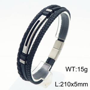 Multi layer woven leather rope steel color stainless steel bracelet - KB180743-JR