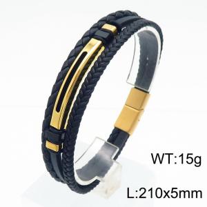 Multi layer woven leather rope gold stainless steel bracelet - KB180744-JR