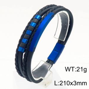 Multi layer woven leather rope magnetic buckle blue stainless steel bracelet - KB180749-JR