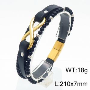 Multi layer leather rope 8-shaped gold stainless steel bracelet - KB180751-JR