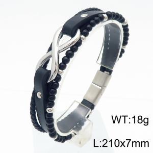Multi layer leather rope 8-shaped steel color stainless steel bracelet - KB180752-JR