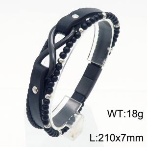 Multi layer leather rope 8-shaped black stainless steel bracelet - KB180753-JR