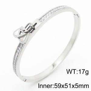 5mm Zircon with Lock Charm Bangle Women Stainless Steel Bracelet Silver Color - KB180768-KL