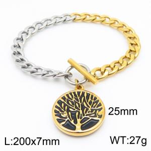Fashion Golden Life Tree Pendant OT Buckle Titanium Steel Bracelet - KB180807-Z