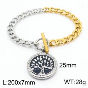 Fashionable Steel Round Pendant Tree OT Buckle Titanium Steel Bracelet - KB180808-Z