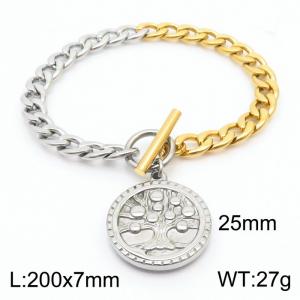 Steel colored circular pendant tree OT buckle titanium steel bracelet - KB180810-Z