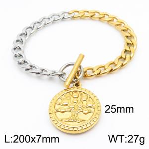 Golden circular pendant tree OT buckle titanium steel bracelet - KB180811-Z