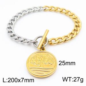 Golden 25mm circular pendant tree OT buckle titanium steel bracelet - KB180812-Z