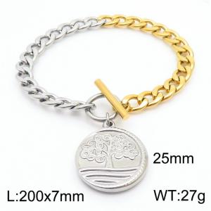 Steel color 25mm circular pendant tree OT buckle titanium steel bracelet - KB180813-Z