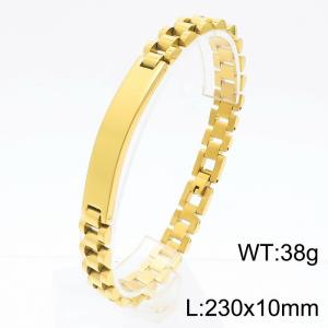 Fashion stainless steel 230 × 10mm strap splicing curved rectangular engraved font men's temperament gold bracelet - KB181147-KFC