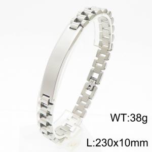 Fashion stainless steel 230 × 10mm strap splicing curved rectangular engraved font men's temperament silver bracelett - KB181148-KFC