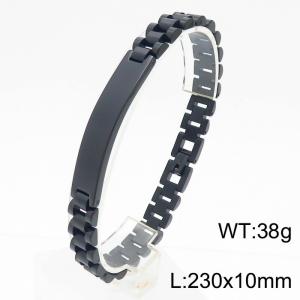 Fashion stainless steel 230 × 10mm strap splicing curved rectangular engraved font men's temperament black bracelet - KB181149-KFC