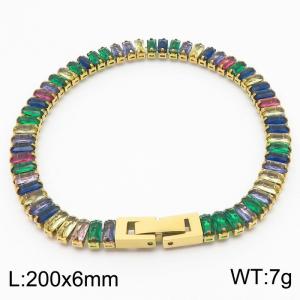 18K gold stainless steel inlaid rectangular colored zircon 6mm bracelet - KB181151-Z
