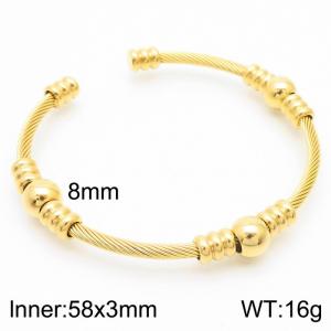 Round ball steel wire braided cable titanium steel opening bracelet - KB181306-XY
