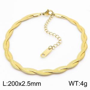 200x2.5mm Stainless Steel Braided Herringbone Necklace for Women Gold - KB181333-Z