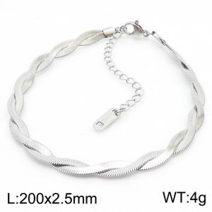 200x2.5mm Stainless Steel Braided Herringbone Necklace for Women Silver - KB181334-Z