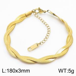 180x3mm Stainless Steel Braided Herringbone Necklace for Women Gold - KB181346-Z