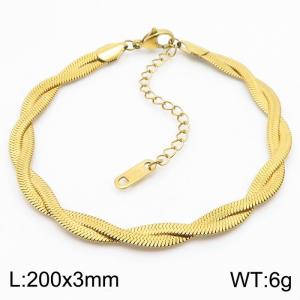 200x3mm Stainless Steel Braided Herringbone Necklace for Women Gold - KB181351-Z