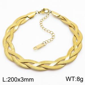 200x3mm Stainless Steel Braided Herringbone Necklace for Women Gold - KB181357-Z