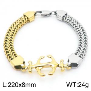 European and American fashion stainless steel double row keel chain splicing ship anchor pendant men's temperament dual color bracelet - KB181416-KFC