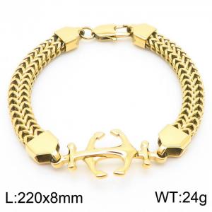 European and American fashion stainless steel double row keel chain splicing ship anchor pendant men's temperament gold bracelet - KB181418-KFC
