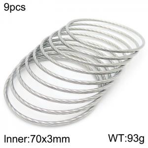 European and American fashionable stainless steel line nine-layer large single loop charm silver bangle - KB181548-KFC