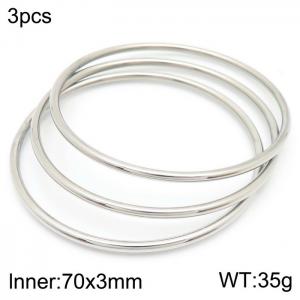 Simple 70x3mm Silver Bangle Stainless Steel Single Circle 3pcs Bangles Jewelry Set - KB181573-KFC