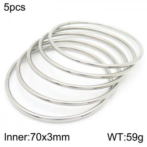 Simple 70x3mm Silver Bangle Stainless Steel Single Circle 5pcs Bangles Jewelry Set - KB181574-KFC