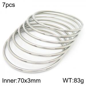 Simple 70x3mm Silver Bangle Stainless Steel Single Circle 7pcs Bangles Jewelry Set - KB181575-KFC