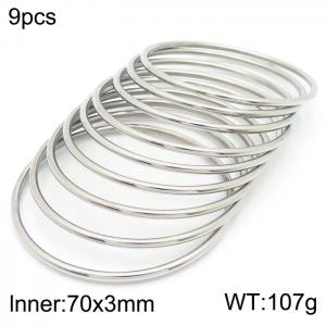 Simple 70x3mm Silver Bangle Stainless Steel Single Circle 9pcs Bangles Jewelry Set - KB181576-KFC