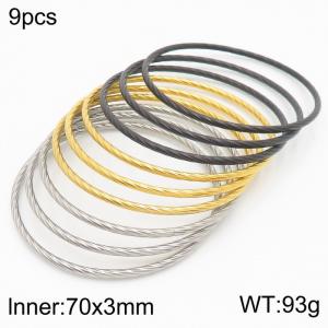 Classic 70x3mm Gold Silver Black 9pcs Bangles Set Stainless Steel Twist Circle Bangle Jewelry - KB181578-KFC