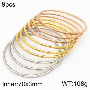 Fashion Jewelry 70x3mm Gold Silver And Rose Gold 9pcs Bangles Set Stainless Steel Circle Bracelets - KB181580-KFC