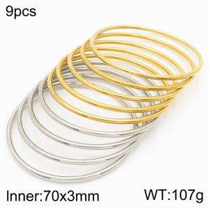 Fashion Jewelry 70x3mm Gold And Silver 9pcs Bangles Set Stainless Steel Circle Bracelets - KB181581-KFC