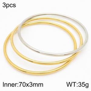 Fashion Jewelry 70x3mm Gold And Silver 3pcs Bangles Set Stainless Steel Circle Bracelets - KB181582-KFC