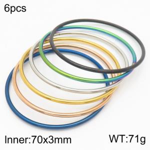 Minimalist Six Colors 6 Pieces of Bangle Set Stainless Steel 70x3mm Thin Circle Bracelets Jewelry - KB181583-KFC