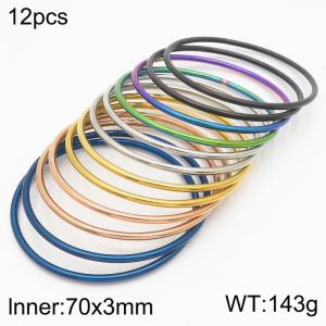 Minimalist Six Colors 12 Pieces of Bangle Set Stainless Steel 70x3mm Thin Circle Bracelets Jewelry - KB181584-KFC