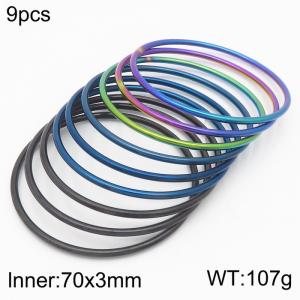 Minimalist Three Colors 9 Pieces of Bangle Set Stainless Steel 70x3mm Thin Circle Bracelets Jewelry - KB181586-KFC