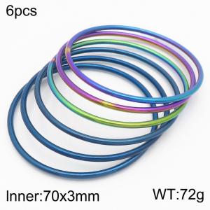 Minimalist Colorful Blue 6 Pieces of Bangle Set Stainless Steel 70x3mm Thin Circle Bracelets Jewelry - KB181587-KFC