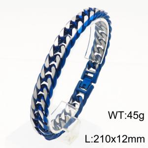 Punk Hip Hop Blue Plated 12mm Stainless Steel Cuban Curb Link Chains Bracelet for Men - KB181681-KFC